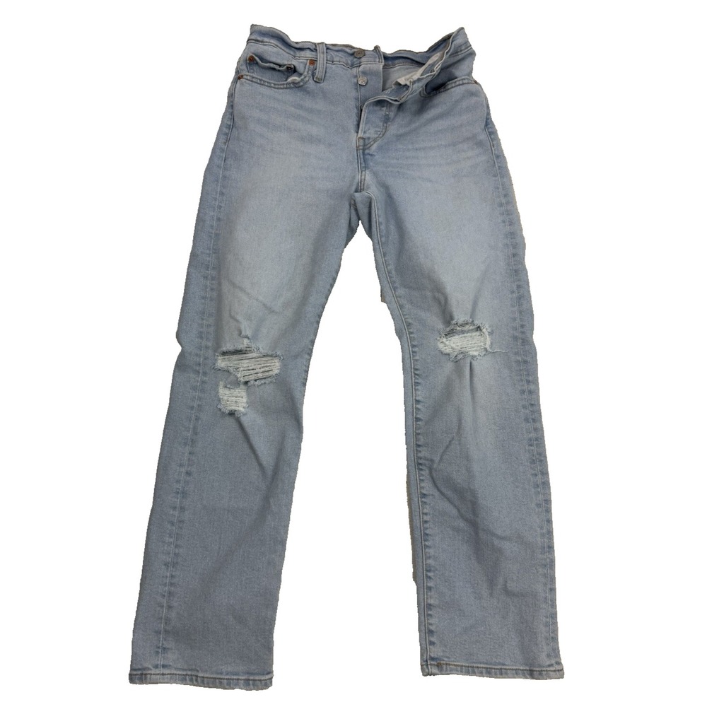 Levi's Wedgie Straight High Rise Distressed Light Wash Jeans 28x28 Button Fly